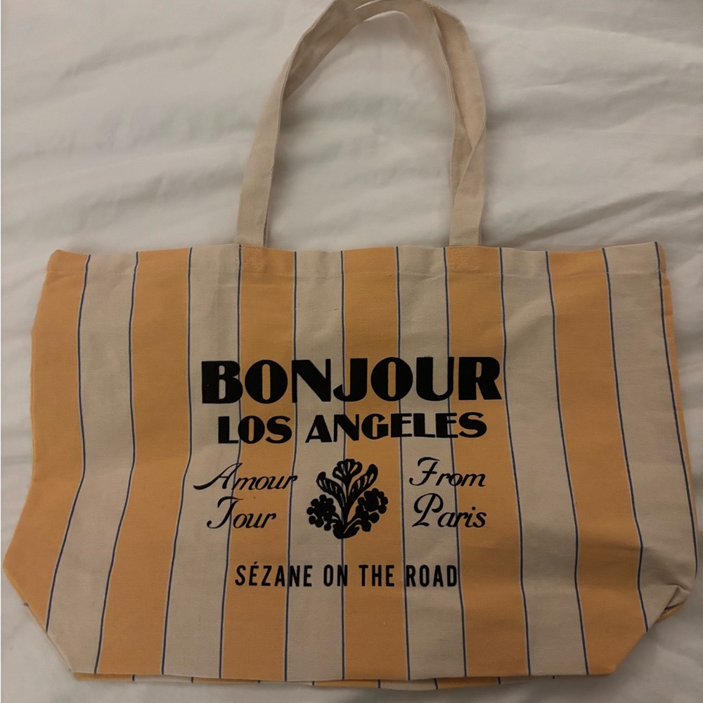 Sezane Tan and Black Tote Bag